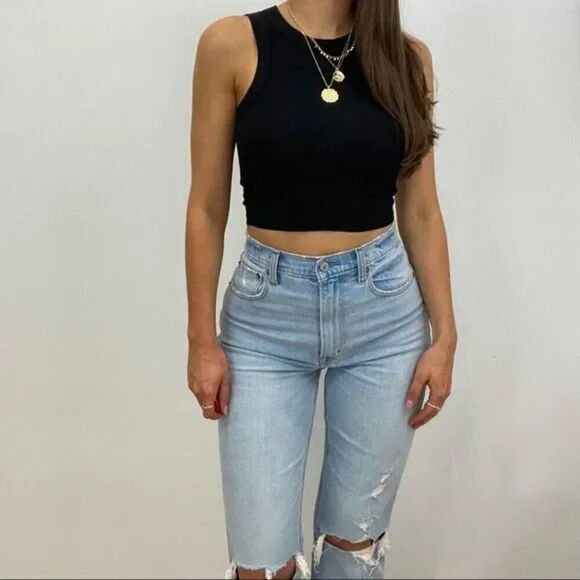 NWT Anthropologie Black Crop Top Tank - Picture 2 of 5